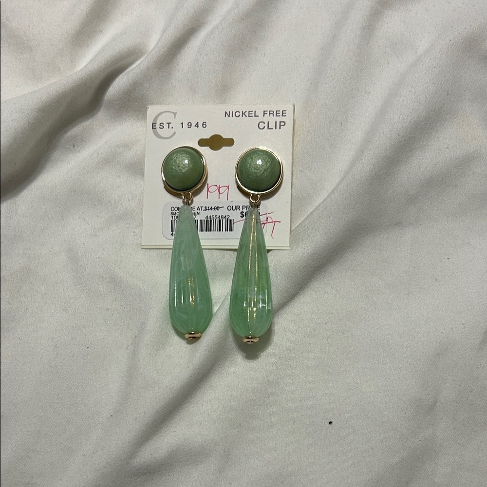 Cato Green Clip-On Earrings